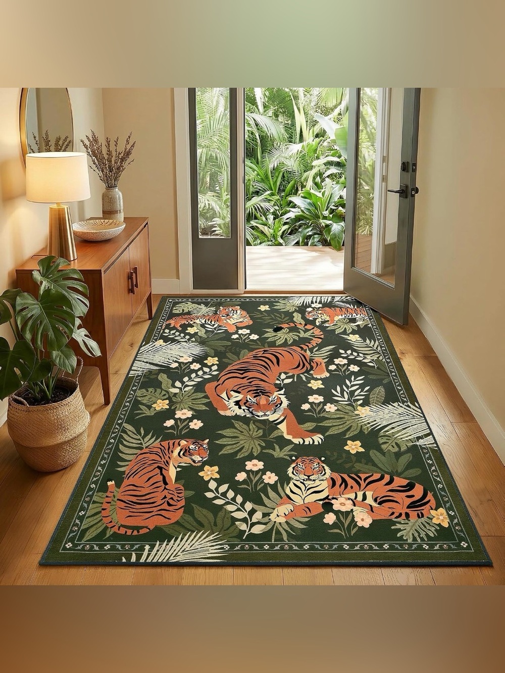 Green Tiger Jungle Area Rug 3’ x 5’ Washable Non-Slip